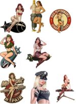 Pin Up Girl Aufkleber Set – 8 Retro Auto Sticker im Rockabilly Look