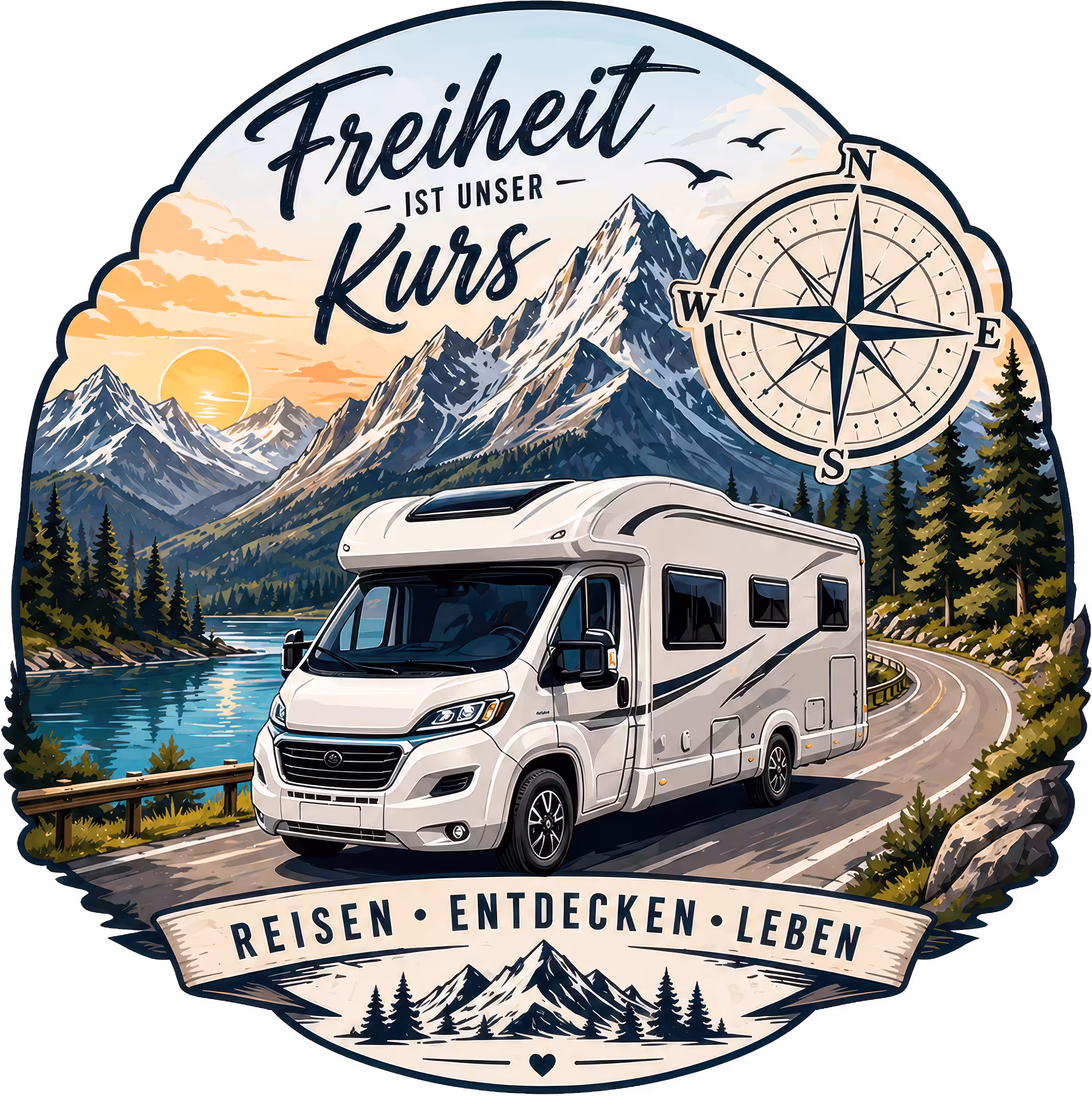 Auto Aufkleber Berge mit Kompass Camper – Wohnmobil Wohnwagen Sticker Freiheit 2 Auto Aufkleber Berge mit Kompass Camper – Wohnmobil Wohnwagen Sticker Freiheit – Bild 2