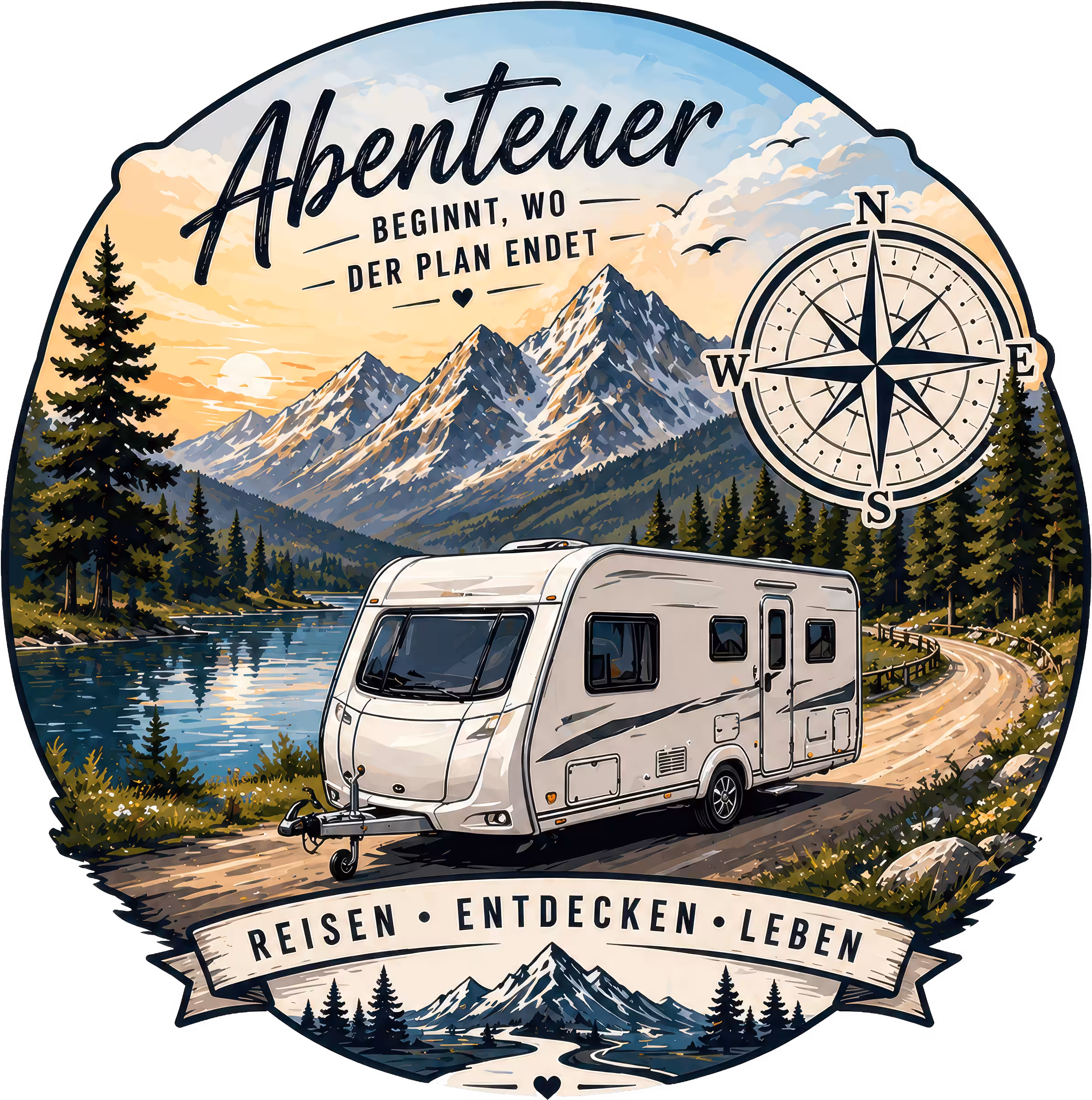 Auto Aufkleber Berge mit Kompass Camper – Wohnmobil Wohnwagen Sticker Freiheit 1 Auto Aufkleber Berge mit Kompass Camper – Wohnmobil Wohnwagen Sticker Freiheit