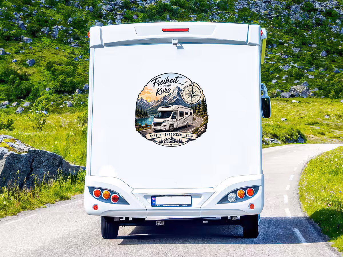 Auto Aufkleber Berge mit Kompass Camper – Wohnmobil Wohnwagen Sticker Freiheit 4 Auto Aufkleber Berge mit Kompass Camper – Wohnmobil Wohnwagen Sticker Freiheit – Bild 4