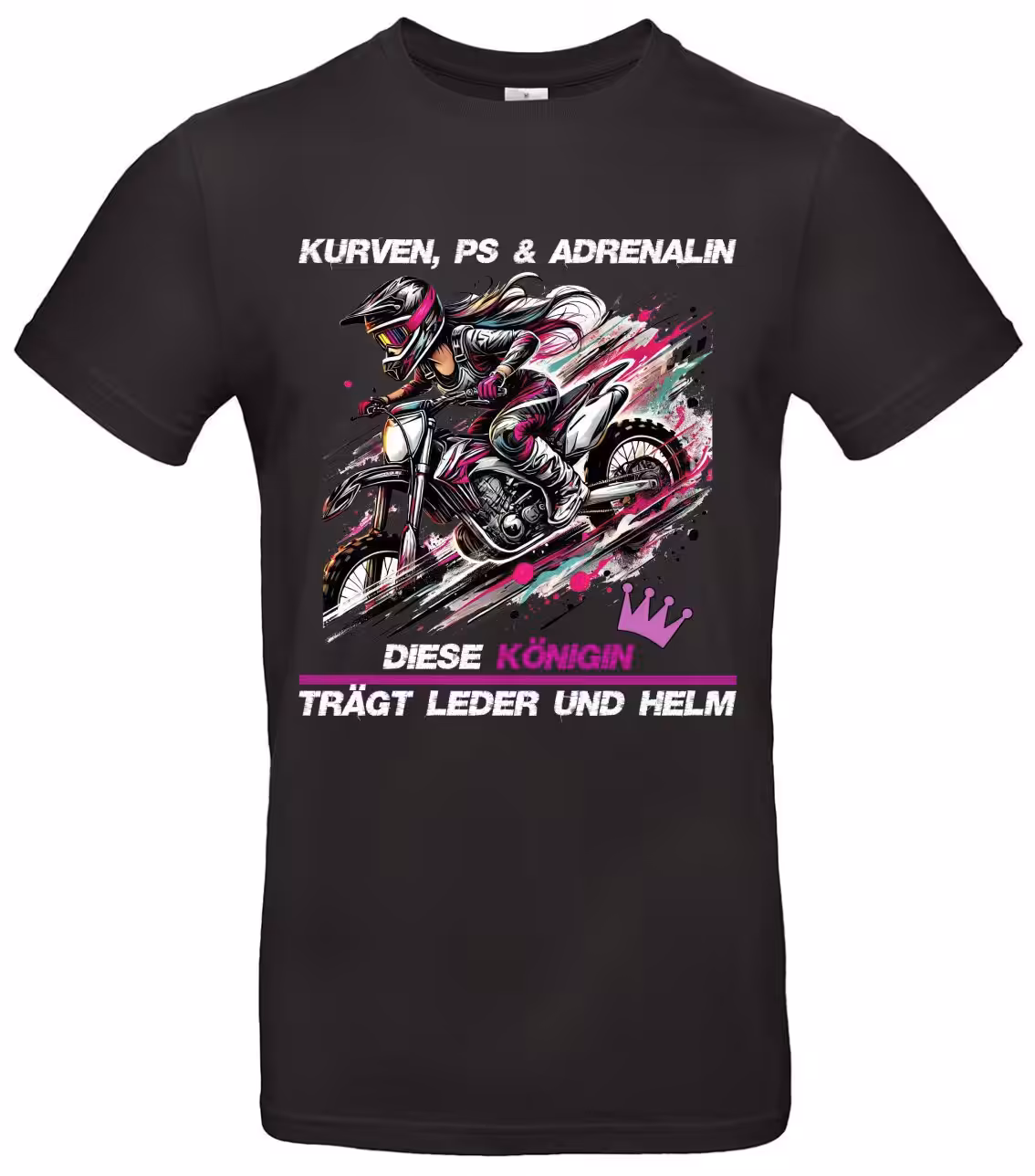 Kurven, PS und Adrenalin Shirt für Bikerin mit starkem Motorrad Spruch 1 Kurven, PS und Adrenalin Shirt für Bikerin mit starkem Motorrad Spruch
