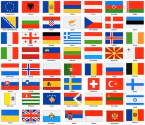 Länderfahnen Aufkleber Europa Set, 56 UV beständige Flaggen Sticker
