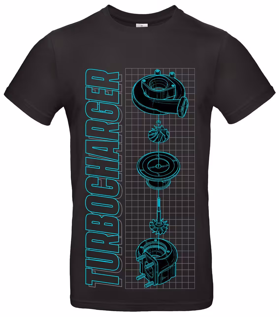 Turbocharger T-Shirt aus Baumwolle für Motorsportfans mit Turbo-Motiv 1 Turbocharger T-Shirt aus Baumwolle für Motorsportfans mit Turbo-Motiv