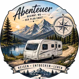 Auto Aufkleber Berge mit Kompass Camper – Wohnmobil Wohnwagen Sticker Freiheit