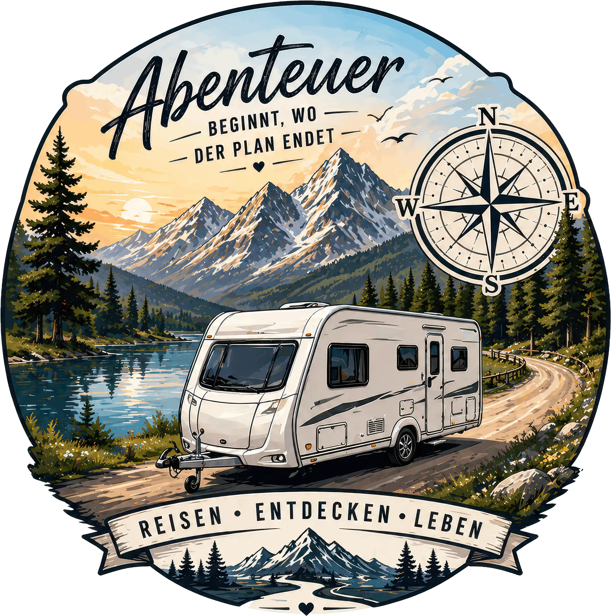 Wohnmobil Aufkleber Berge mit Kompass Camper – Wohnmobil Wohnwagen Sticker Freiheit 1 Wohnmobil Aufkleber Berge mit Kompass Camper – Wohnmobil Wohnwagen Sticker Freiheit