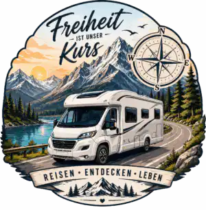 Wohnmobil Aufkleber Berge mit Kompass Camper – Wohnmobil Wohnwagen Sticker Freiheit – Produktansicht 1