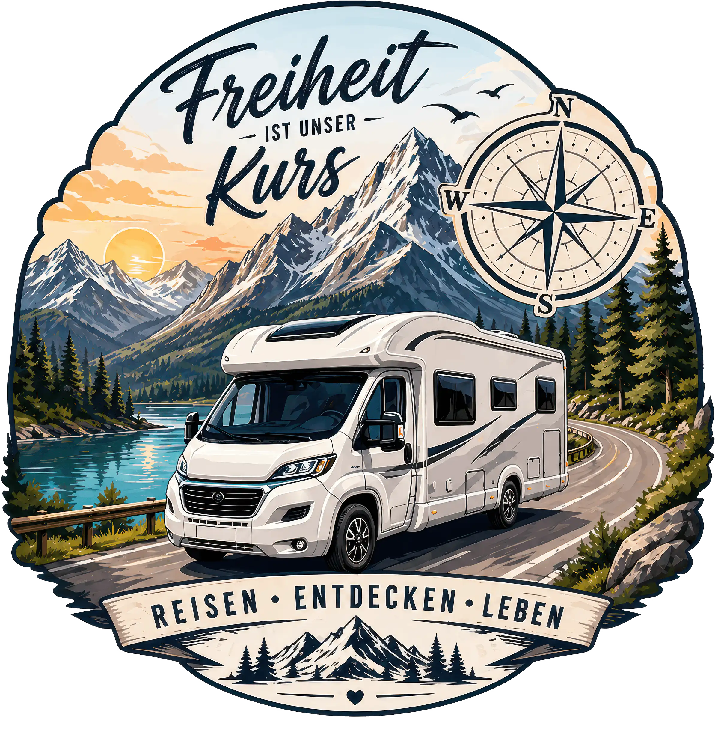 Wohnmobil Aufkleber Berge mit Kompass Camper – Wohnmobil Wohnwagen Sticker Freiheit 2 Wohnmobil Aufkleber Berge mit Kompass Camper – Wohnmobil Wohnwagen Sticker Freiheit – Bild 2