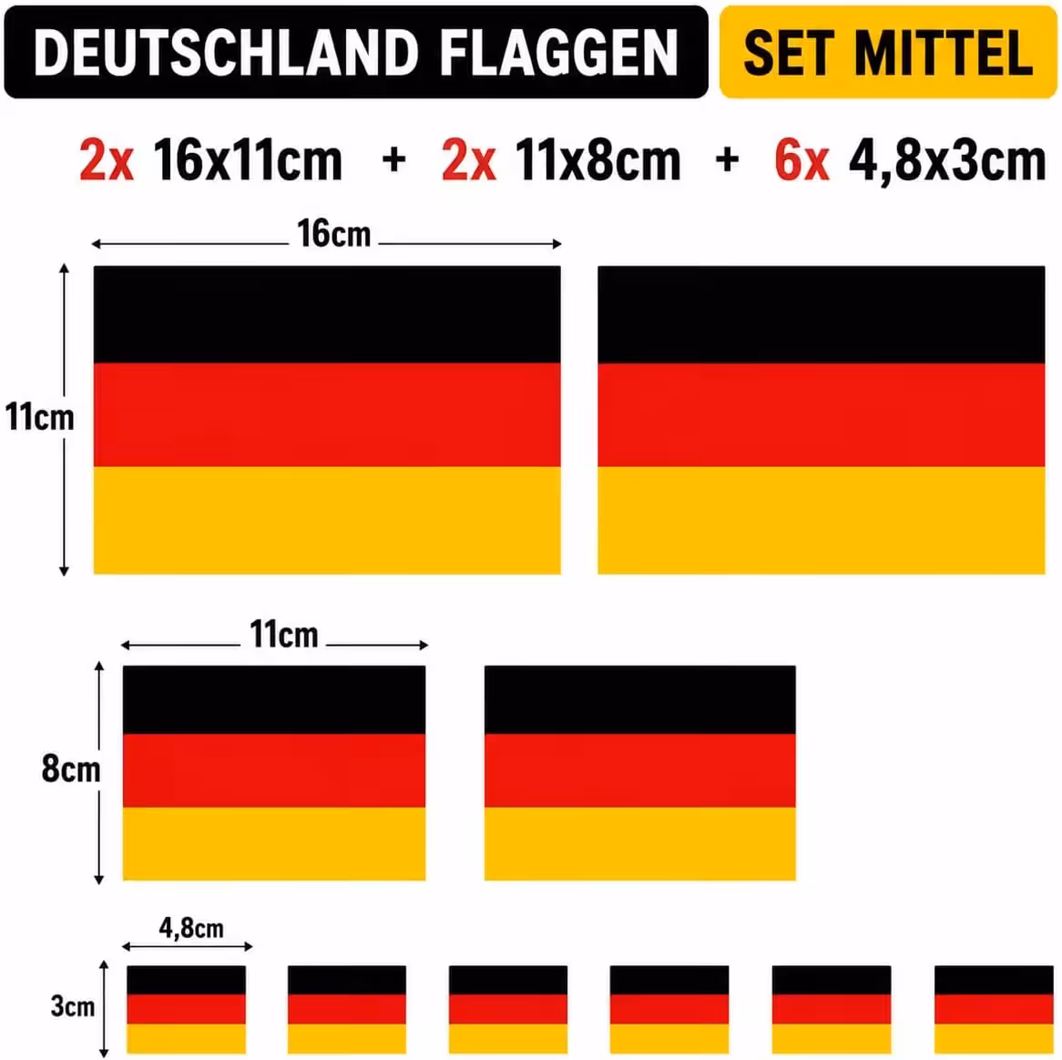 Deutschland Fahne Sticker Set, 10 wetterfeste Flaggen Aufkleber in 3 Grรถรen 3 Deutschland Fahne Sticker Set, 10 wetterfeste Flaggen Aufkleber in 3 Grรถรen โ Bild 3